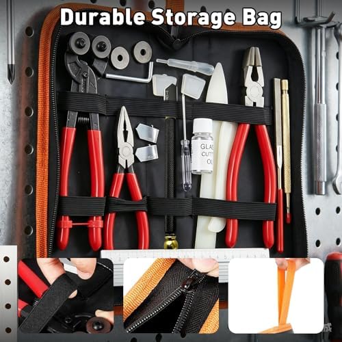 23Pcs Stained Glass Tools Kit, Glass Cutters Tools with Wheeled Glass Nippers,Running & Grozer Pliers, 2-20mm Glass Cutters with Oil, Safety Gloves & Rich Accessories-For Mosaic,Tile,Fusing,DIY Crafts