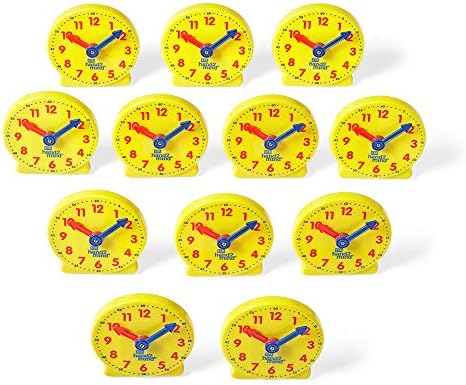 hand2mind Mini Geared Clock, Telling Time Teaching Clock, Analog Learning Clock for Kids, Learning to Tell Time, Teaching Classroom (Set of 12)