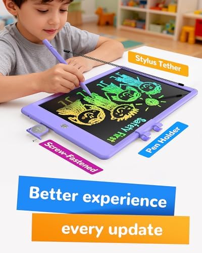 KOKODI LCD Writing Tablet, 10 Inch Colorful Toddler Doodle Board Drawing Tablet, Erasable Reusable Electronic Drawing Pads, Educational and Learning Toy for 3-6 Years Old Boy and Girls(Purple)