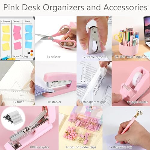 Office Supplies,School Supplies,Black Desk Accessories,Desk Organizer,Scissors,Stapler,Tape Dispenser,Binder Clips,Staples,Staple Remover,Sticky Notes,Clear Tape,Pen,Ruler,Best Gift,11pcs