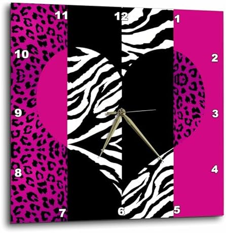 Janna Salak Designs Pink Black/White Animal Print Leopard and Zebra Wall Clock, 10 by 10-Inch