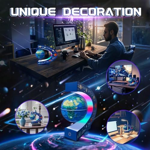 Magnetic Levitating Floating Globe with 7 Colored Lamp, Cool Tech Gadgets Gifts World Globe for Men Father Boys Girls Kids, Birthday Gifts Home Office Desk Decor Display Frame