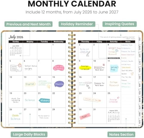 Planner 2026-2027, Monthly and Weekly Academic Planner July 2026 - June 2027, Hardcover Student Teacher Planning Agenda Calendar Book with Tabs, Perfect for Office School Supplies, A5 (6.3" x 8.5) - Citrus Bloom