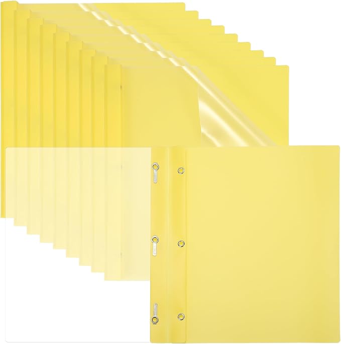 PATIKIL Plastic Report Covers with Prong, 10 Pcs 80 Sheet Clear Front Presentation Binders with 3 Metal Prong Fasteners Report Folder for Resume Documents Files Letter, Yellow