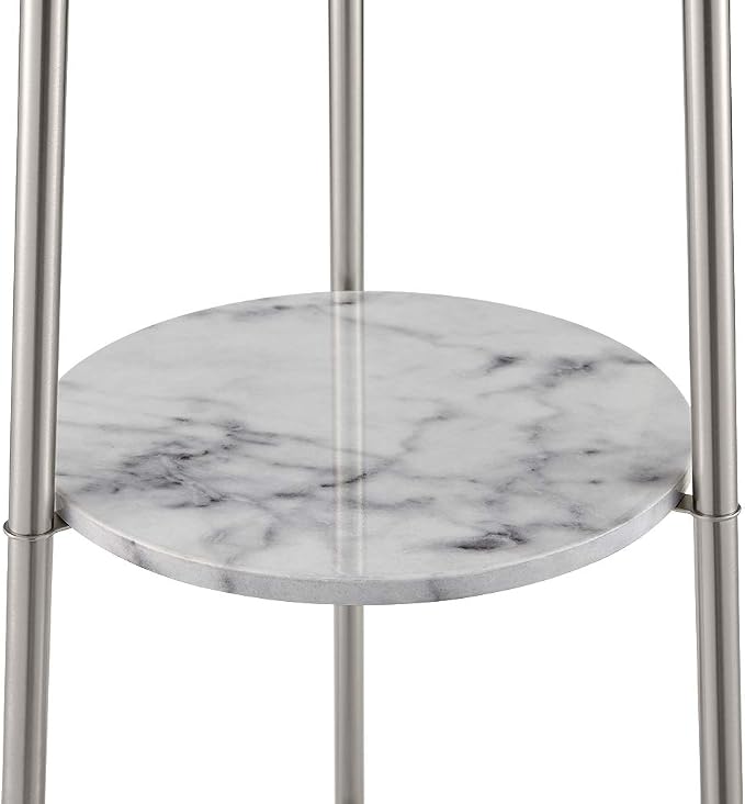 ROSEN GARDEN Floor Lamp, Standing Reading Light with Faux Marble Shelves and Fabric Shade, Modern Tall Pole Lamp, Accent Furniture Décor Lighting for Living Room, Bedrooms