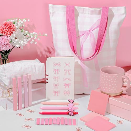 Reallnaive 25 Pcs Pink Stationery Set for College Back to School