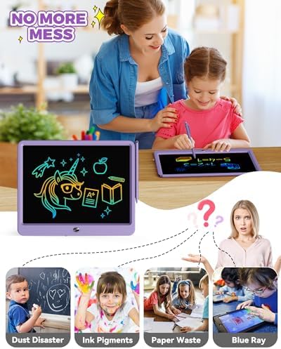 KOKODI 15 Inch LCD Writing Tablet with Anti-Lost Stylus, Erasable Doodle Board Colorful Toddler Drawing Pad, Car Travel School Games Toys for 3 4 5 6 7 8 Kids, Birthday Gift for Girls Boys Purple