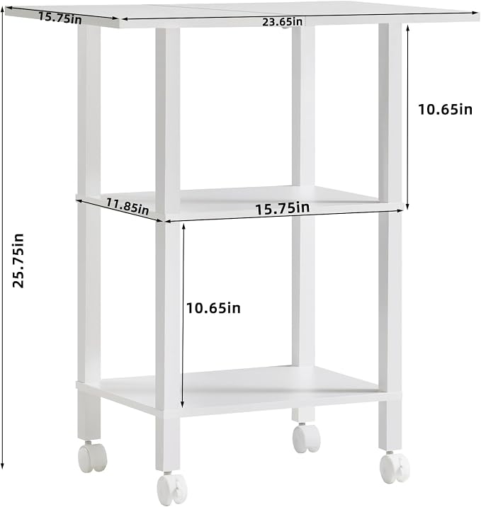 YUFAM 3 Tier Home Printer Stand with Storage, White | Wooden Mobile Printer Table Shelf, Rolling Printer Cart Shelf with Lockable Wheels fit Fax Machine, Scanner