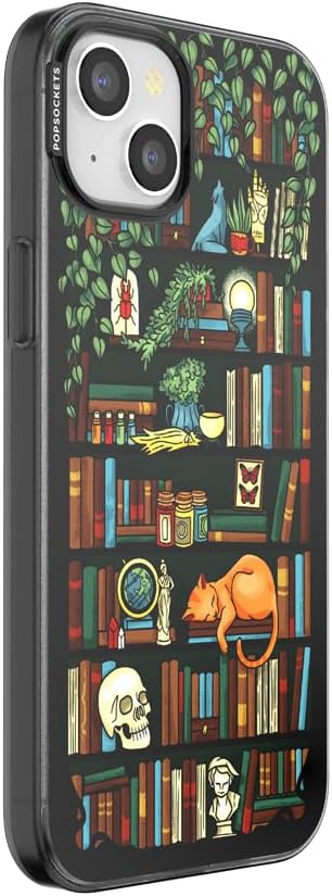 PopSockets iPhone 15 Plus Phone Case with MagSafe, Wireless Charging Compatible, Bookish - Storied Shelves