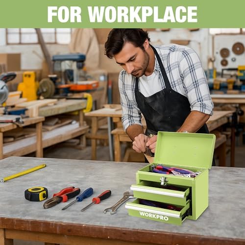 WORKPRO Portable Mini Metal Tool Box with 2 Drawers