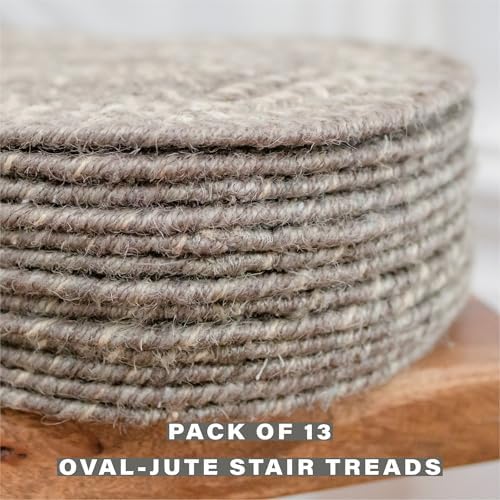 Homespice Grey Cloud Jute Braided Stair Treads, Oval 8x28 Set of 13