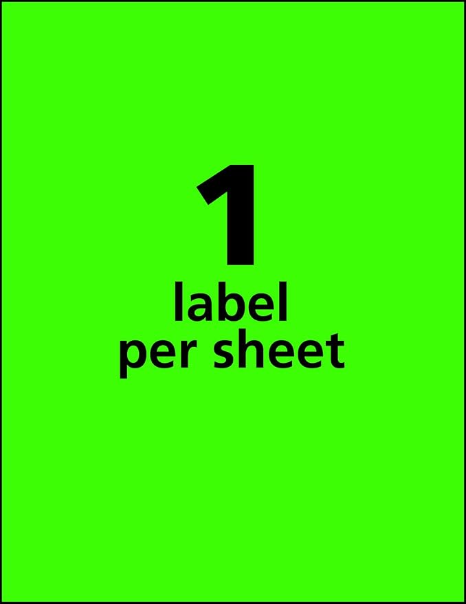 Avery Neon Shipping Labels for Laser Printers, 8-1/2" x 11", 100 Green Labels (5940) (Pack of 5)