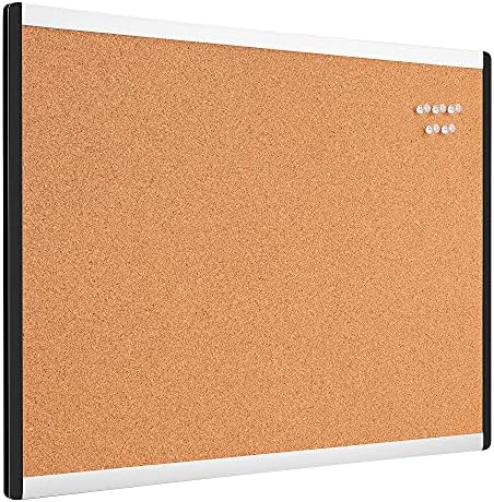 Amazon Basics Cork Bulletin Board, 23" x 17", Lightweight, Easy to Mount, Aluminum/Plastic Frame