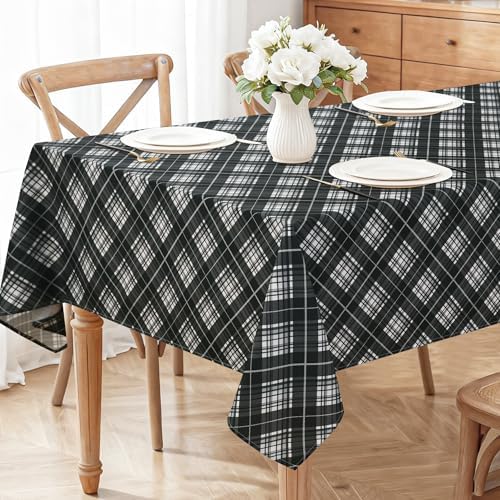 DWCN Checkered Tablecloth, 60 x 102 Inch, Rectangular, Black and White