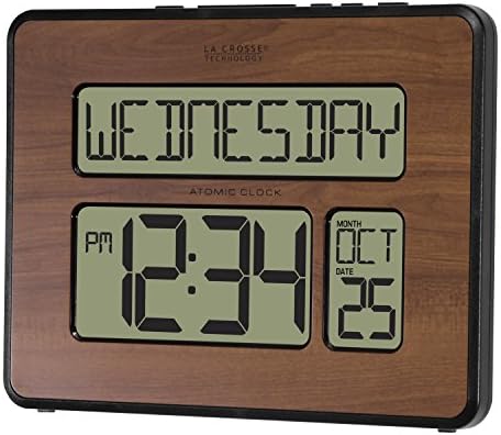 La Crosse Technology 513-1419-WA-INT Atomic Large Full Digital Calendar Clock, Walnut, 9.84"L x 1.14"W x 7.48"H