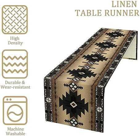 Aztec Southwest Table Runner,Ethnic Style Design Geometric Table Runners Table Setting Decor for Garden Farmhouse Wedding Party Holiday Dinner Home 13x70 Inch