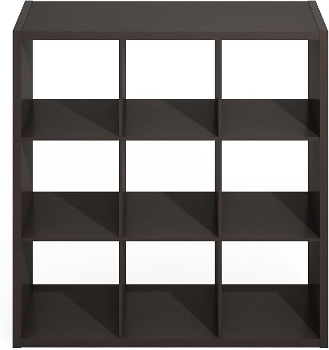 Furinno Simple 9-Cube Storage Organizer, Extra Thick Frame, Black Oak | Open Back, Display Shelf, Shelving Unit, Storage Shelves, for Organization, Living Room, Home Office