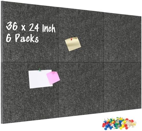DOLLAR BOSS Felt Cork Board Tiles 48" x 36" Bulletin Board, 12 Pcs Grey