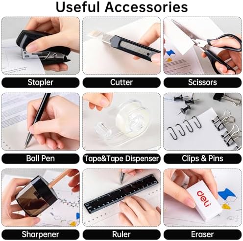deli Office Supplies Set, Desk Accessory Organizer Kit, Black