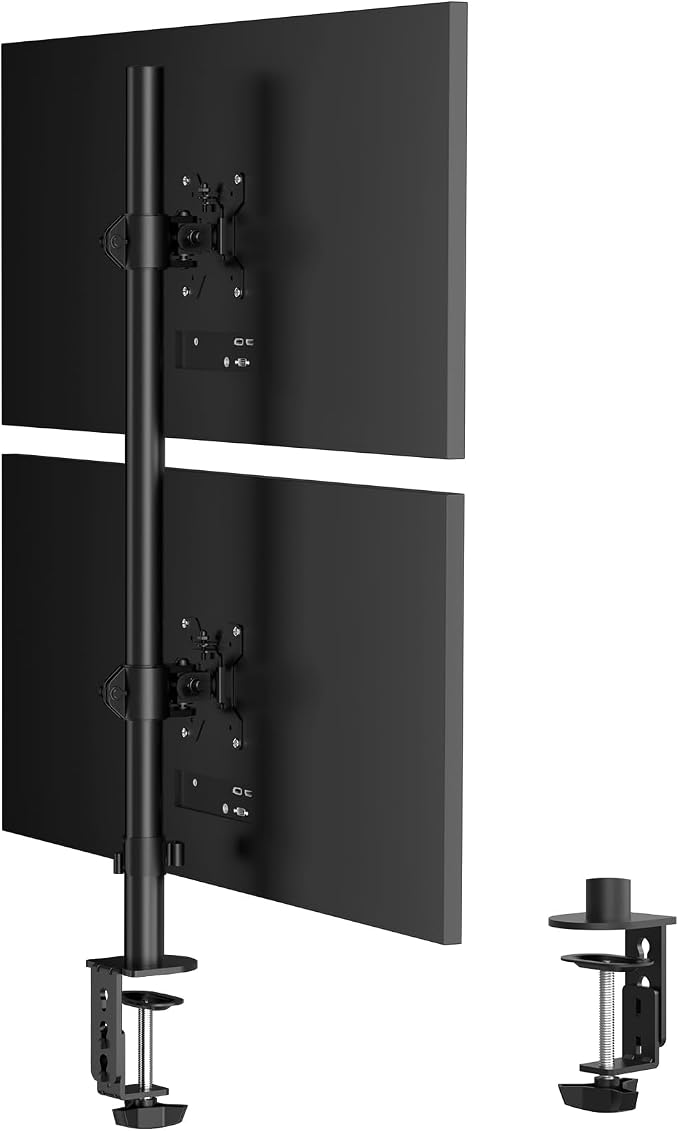 Pholiten Tall Vertically Stacked Dual Monitor Desk Mount Stand | Extra Tall 31 Inch Monitor Stand, Fully Adjustable Monitor arm for 13-32 Inch LCD Screen, Holds up to 22lbs