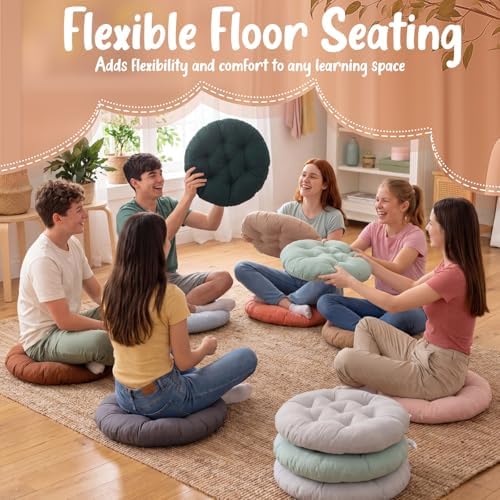 Fumete 12 Pcs Round Floor Pillows Cushions Seating 16 x 16 Inches Floor Round Cushions for Kids Toddlers Flexible Reading Chair Pillows for Classroom Home School Playing Supplies(Natural Color)