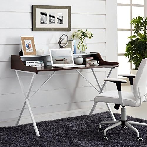 Modway Bin Contemporary Modern Writing Desk With Storage Cubbies in Cherry