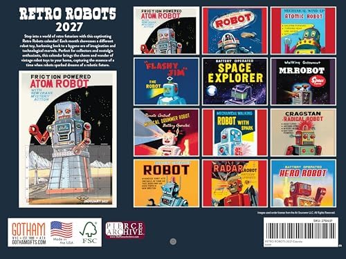 Retro Robot Calendar 2027 Monthly Wall Calender 12 Month