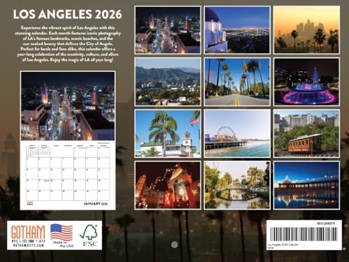 Los Angeles Calendar 2026 LA California Wall 12 Month Monthly CA Scenic Souvenirs Californian Themed Gifts | American Made In The USA