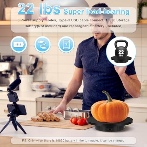 Remote Motorized Rotating Display Stand, Electric Rotating Platform with 5.74/7.08/8.66in Replacement Covers, 3 in 1 Turntable with Rechargeable Battery for Live Streaming Video Shoot Photography