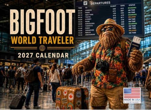 Bigfoot World Traveler Calendar 2027 Monthly Wall Calender 12 Month | American Made In The USA