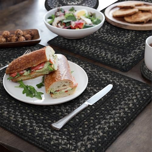 Homespice Jet Black Jute Braided Placemats, Rect 13x19 Set of 6