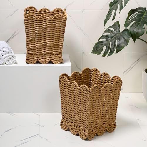 happimess Silas 3.3 Gal Square Wicker Resin Wastebasket, Natural, Set of 2