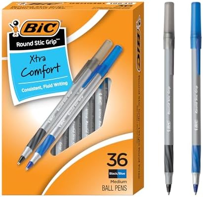 BIC Round Stic Grip Xtra Comfort Ballpoint Pens, Assorted Colors