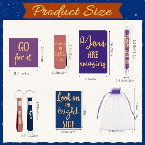 Pasimy 218 Pcs Inspirational Stationery Gifts Motivational Mini Notepad Pen Quote Bookmarks Stress Relief Stickers Inspiring Silicone Keychains for Home Office Appreciation Gift(Bright)