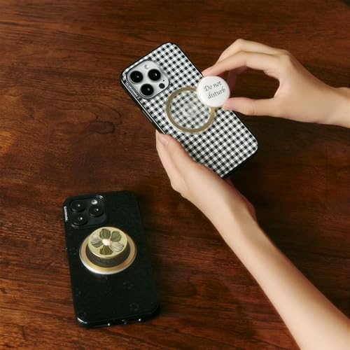 PopSockets iPhone 15 Phone Case with MagSafe- Black Gingham