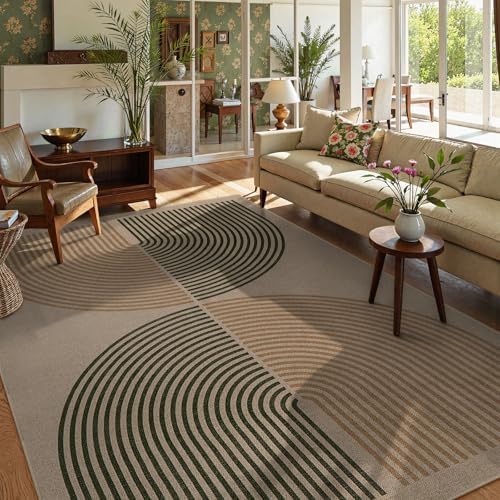 Lahome Modern Rainbow Easy Jute Rug, 6x9 Rug for Living Room Washable Indoor Outdoor Patio Rug, Farmhouse Rug for Bedroom Non Slip Contemporary Carpet for Backyard Deck Office Decor
