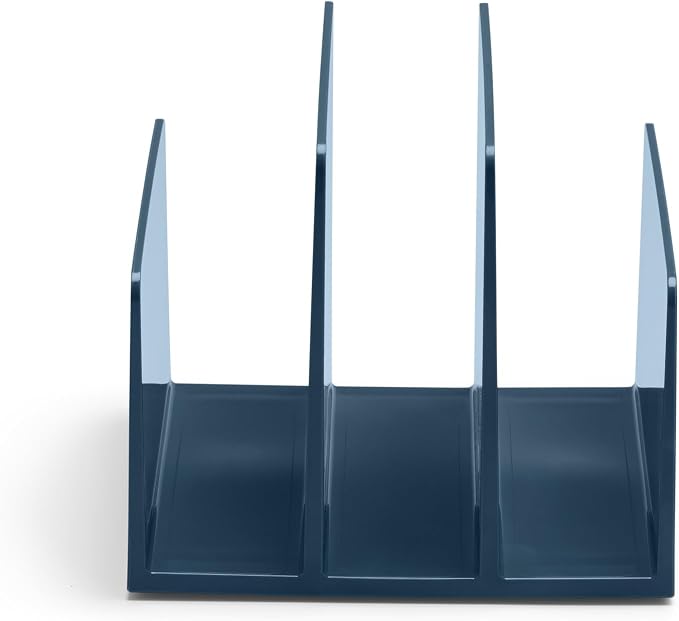 Poppin Fin File Sorter - 3-Compartment File Organizer, Sturdy and Durable Document Organizer, Sleek Design with Lacquer-like Finish, File Folder Organizer for Desk (Slate Blue)