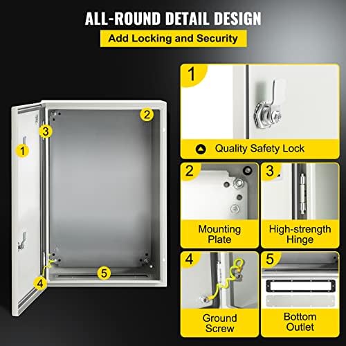 VEVOR NEMA Steel Enclosure, 24 x 16 x 10'' NEMA 4X Steel Electrical Box, IP66 Waterproof & Dustproof, Outdoor/Indoor Electrical Junction Box, with Mounting Plate