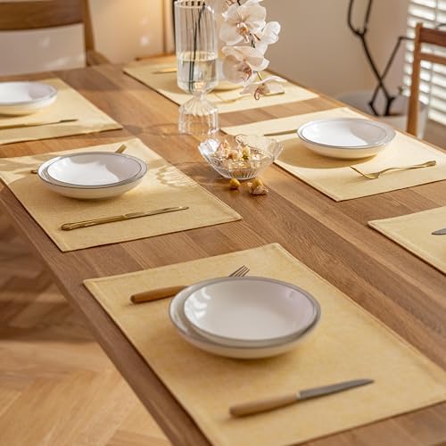 Demetex Yellow Placemats Set of 8 Linen Fabric Placemat Heat Resistant Washable Place Mats for Kitchen Party Dinner, 13x19 inch, Yellow