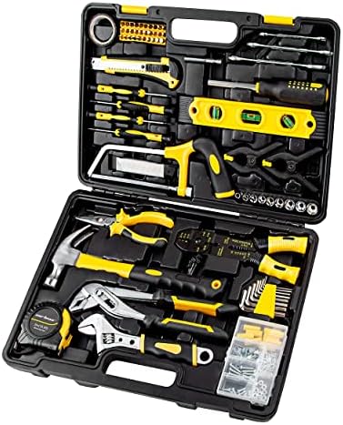 CARTMAN 218-Piece Household Tool Set, Yellow Home Repair Kit With Tool Case