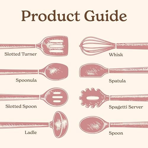 Country Kitchen Non Stick Silicone Utensil Set with Rounded Wood Handles for Cooking and Baking, 8 Piece Set, Pink