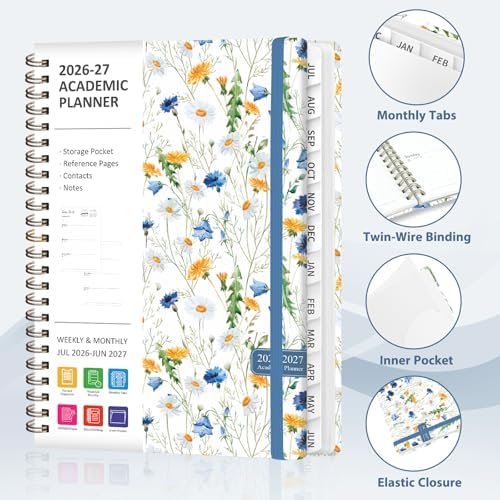 Planner 2026-2027, Weekly and Monthly Academic Planner, July 2026 - June 2027, Hardcover Calendar Agenda Book for School Year Planning, School Supplies for Teacher and Student, A5(6.3'' x 8.5'')
