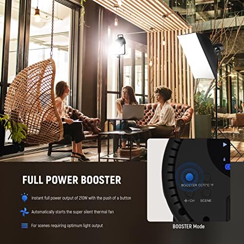 NEEWER CB200 210W LED Video Light with 2.4G/APP Control, 5600K Daylight COB Continuous Output Lighting for Photography with 98500lux/m, CRI97+/TLCI97+, 9 Scenes, PWM Dimming, Bowens Mount
