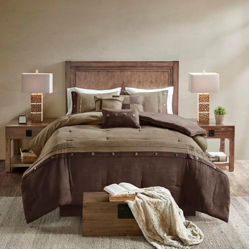 Madison Park Faux Suede Cal King Comforter Set with Bed Skirt, Brown 7pc
