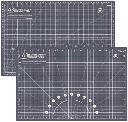 Headley Tools 18"x12" Thickened Self Healing Cutting Mat, A3 Rotary Cutting Sewing Mat for Crafts, Double Sided 5-Ply Table Cutting Board for Fabric Quilting Leather Arts Hobby Project, Grey