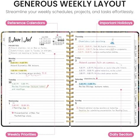 Planner 2026-2027, Jul 2026-Jun 2027 Academic Monthly & Weekly Planner | 6.3" x 8.5" Hardcover Calendar Planner for Women, Spiral Organizer with tabs, School Office Home Supplies, Midnight Garden