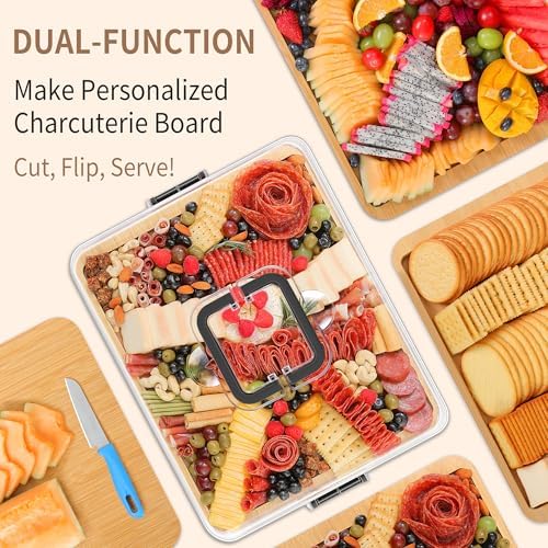 CAWIU Large Charcuterie Board with Lid, Portable Cheese Board & Snack Tray