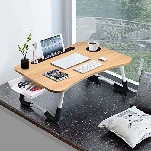Slendor Bed Desk for Laptop and Writing with Storage, Cup Holder, Light