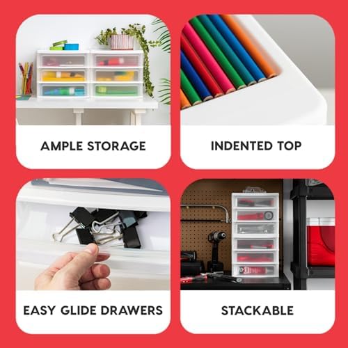 IRIS USA 2-Pack, 3-Drawer Medium Plastic Stacking Desktop Organizer, White