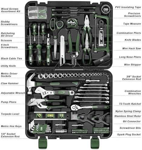 Prostormer 259-Piece Tool Kit, Household Essential Tool Set, Green